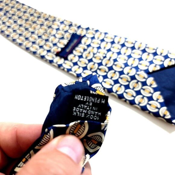 Mark Shale Blue Yellow Geometric Print Wide Silk Tie - Picture 5 of 7